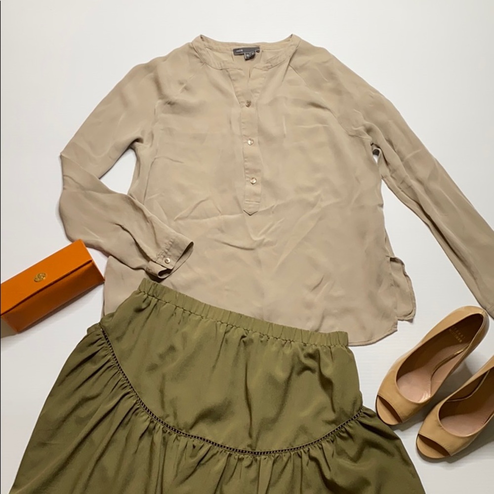 Vince Silk Cocoa Button Down Blouse